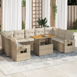 Juego de sofás jardín con cojines beige 10 pzas ratán sintético