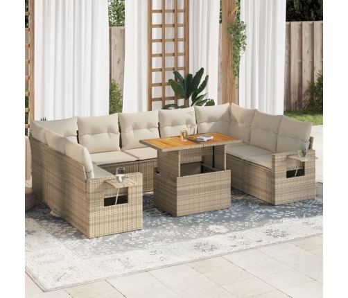 Juego de sofás jardín con cojines beige 10 pzas ratán sintético