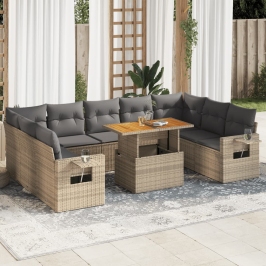 Juego de sofás jardín con cojines beige 10 pzas ratán sintético