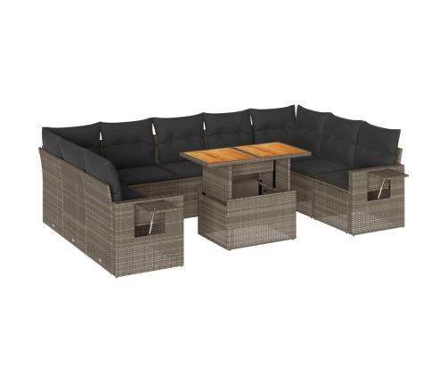 Set de sofás de jardín y cojines 10 pzas ratán sintético gris
