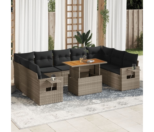 Set de sofás de jardín y cojines 10 pzas ratán sintético gris