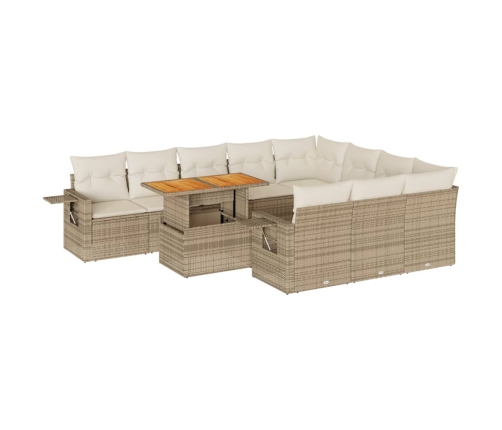 Set de sofás de jardín 11pzas con cojines ratán sintético beige