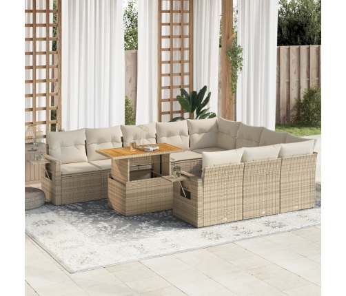 Set de sofás de jardín 11pzas con cojines ratán sintético beige