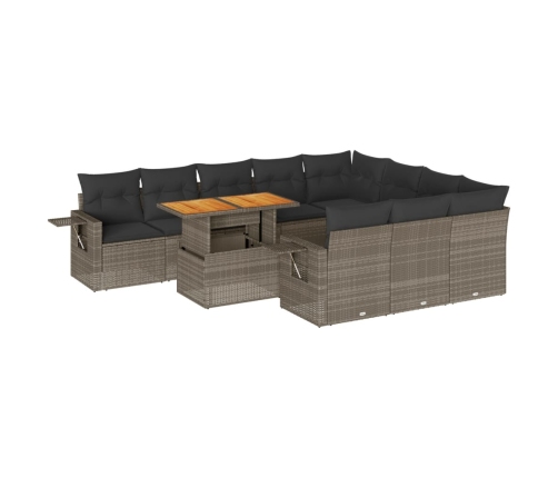 Set de sofás de jardín 11 pzas y cojines ratán sintético gris
