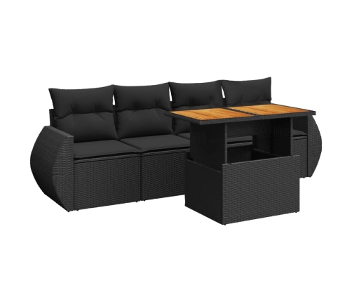 Set de muebles de jardín 5 pzas y cojines ratán sintético negro
