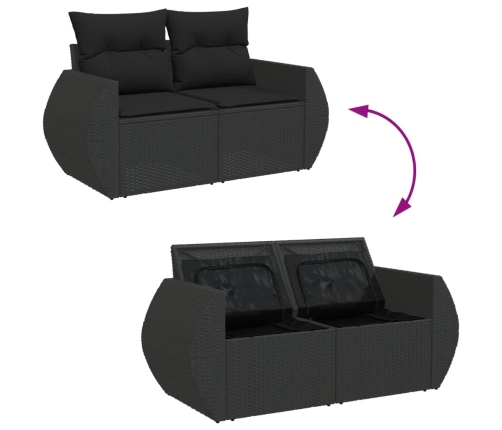 Set de muebles de jardín 5 pzas y cojines ratán sintético negro