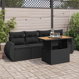 Set de muebles de jardín 5 pzas y cojines ratán sintético negro