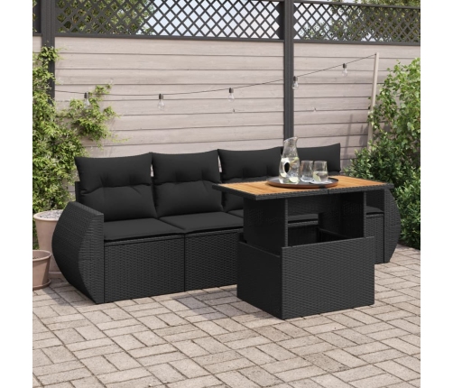 Set de muebles de jardín 5 pzas y cojines ratán sintético negro