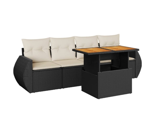 Set de muebles de jardín 5 pzas y cojines ratán sintético negro