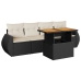 Set de muebles de jardín 5 pzas y cojines ratán sintético negro