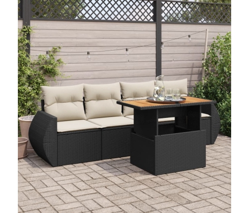 Set de muebles de jardín 5 pzas y cojines ratán sintético negro
