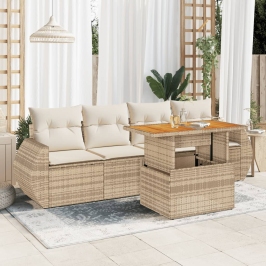 Juego de sofás jardín con cojines 5 pzas ratán sintético beige
