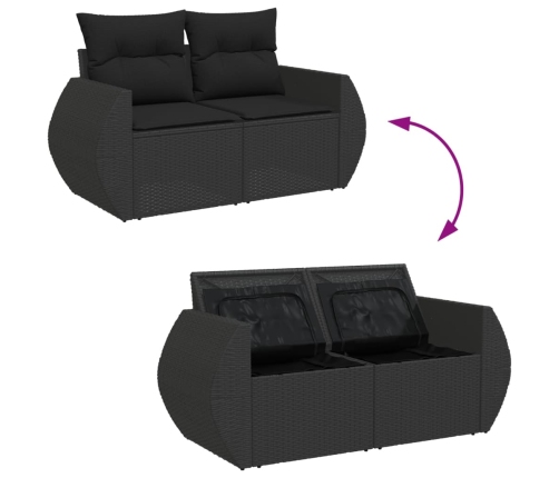 Set de sofás de jardín 6 piezas y cojines ratán sintético negro
