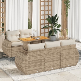 Juego de sofás jardín con cojines 6 pzas ratán sintético beige