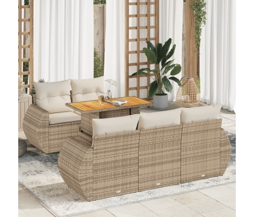 Juego de sofás jardín con cojines 6 pzas ratán sintético beige
