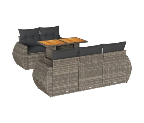 Set de muebles de jardín 6 pzas y cojines ratán sintético gris