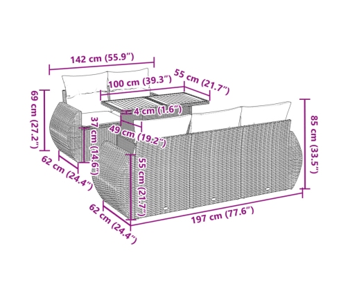 Set de muebles de jardín 6 pzas y cojines ratán sintético gris