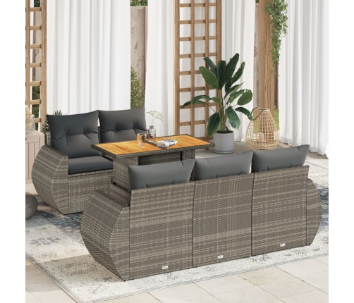 Set de muebles de jardín 6 pzas y cojines ratán sintético gris