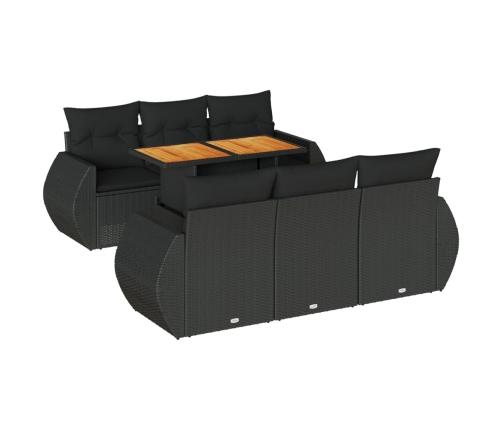 Set de sofás de jardín 7 pzas con cojines ratán sintético negro