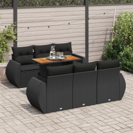 Set de sofás de jardín 7 pzas con cojines ratán sintético negro
