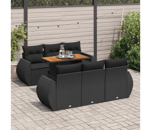 Set de sofás de jardín 7 pzas con cojines ratán sintético negro