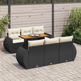 Set de sofás de jardín 7 pzas con cojines ratán sintético negro