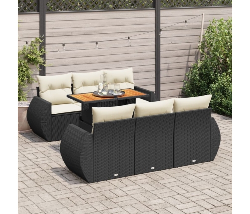 Set de sofás de jardín 7 pzas con cojines ratán sintético negro