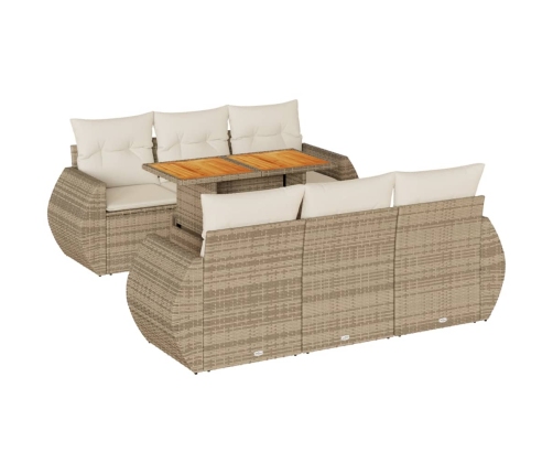Set sofás de jardín 7 piezas y cojines ratán sintético beige