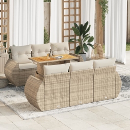 Set sofás de jardín 7 piezas y cojines ratán sintético beige