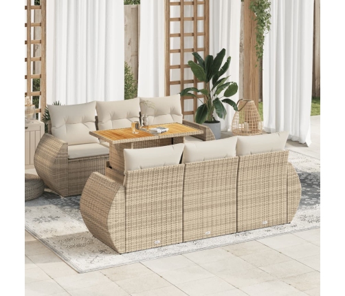Set sofás de jardín 7 piezas y cojines ratán sintético beige
