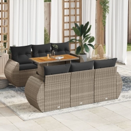 Set de sofás de jardín 7 pzas con cojines ratán sintético gris