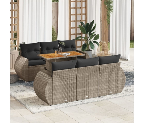 Set de sofás de jardín 7 pzas con cojines ratán sintético gris