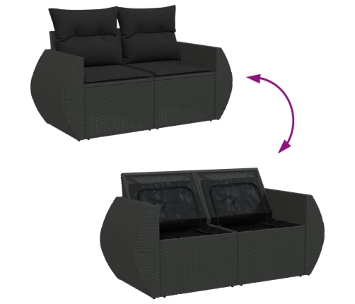 Set de sofás de jardín 7 pzas con cojines ratán sintético negro