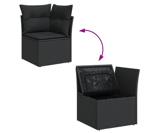 Set de sofás de jardín 7 pzas con cojines ratán sintético negro
