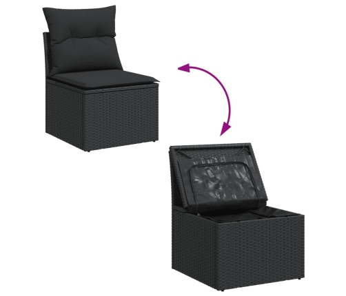 Set de sofás de jardín 7 pzas con cojines ratán sintético negro