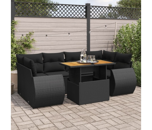 Set de sofás de jardín 7 pzas con cojines ratán sintético negro