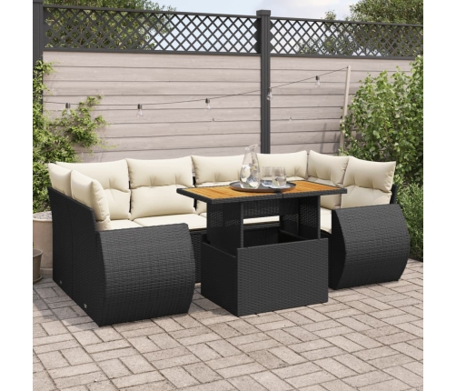Set de sofás de jardín 7 pzas con cojines ratán sintético negro