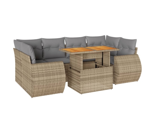 Set sofás de jardín 7 piezas y cojines ratán sintético beige