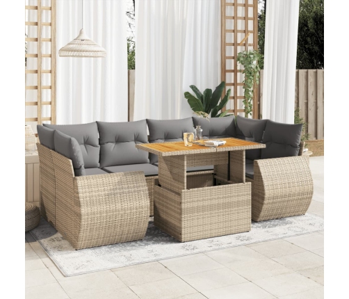 Set sofás de jardín 7 piezas y cojines ratán sintético beige
