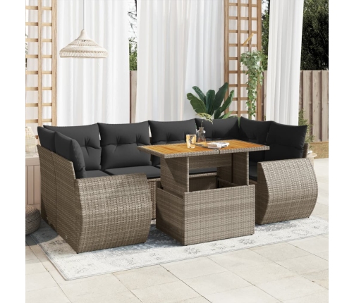 Set de sofás de jardín 7 pzas con cojines ratán sintético gris