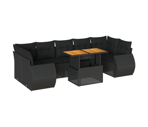 Set de sofás de jardín y cojines 8 piezas ratán sintético negro