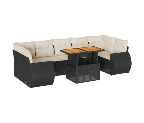 Set de sofás de jardín y cojines 8 piezas ratán sintético negro