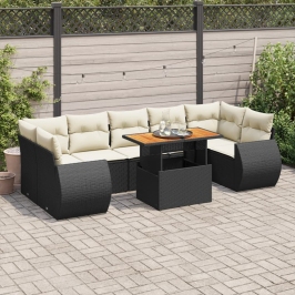 Set de sofás de jardín y cojines 8 piezas ratán sintético negro