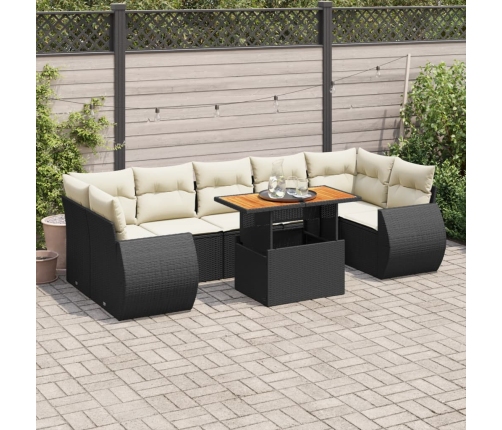 Set de sofás de jardín y cojines 8 piezas ratán sintético negro
