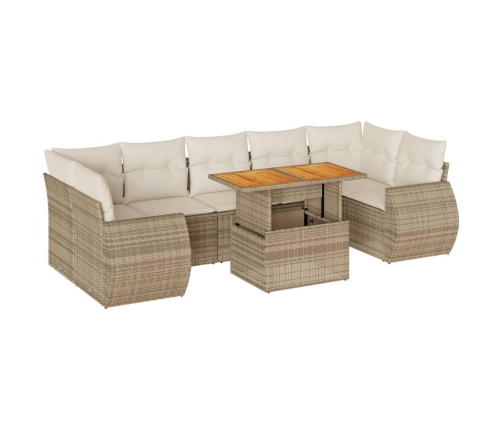 Set de sofás de jardín y cojines 8 piezas ratán sintético beige