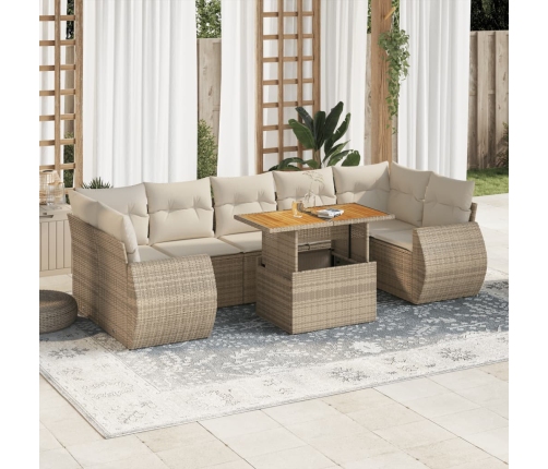 Set de sofás de jardín y cojines 8 piezas ratán sintético beige