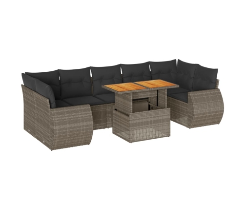 Set de sofás de jardín y cojines 8 piezas ratán sintético gris