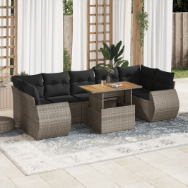 Set de sofás de jardín y cojines 8 piezas ratán sintético gris
