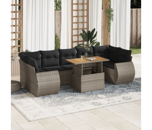 Set de sofás de jardín y cojines 8 piezas ratán sintético gris