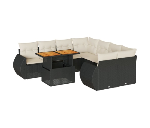 Set de sofás de jardín con cojines 9 pzas ratán sintético negro